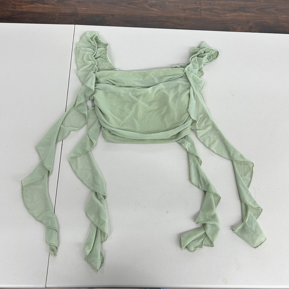SHEIN Light Green Ruffled Blouse